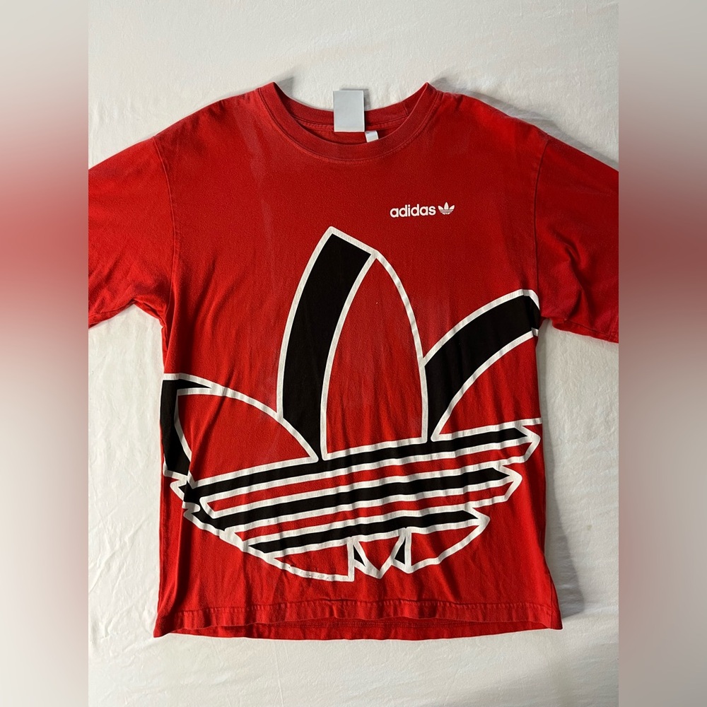 Adidas Red and Black Trefoil Tee